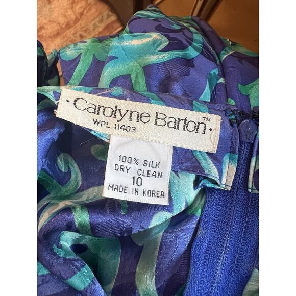 Carolyne Barton Dress Silk Size 10 Colorful Pattern Long Sleeve Blue/green - Picture 5 of 5